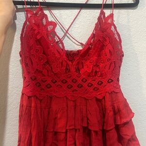 Red Lace and Ruffle top